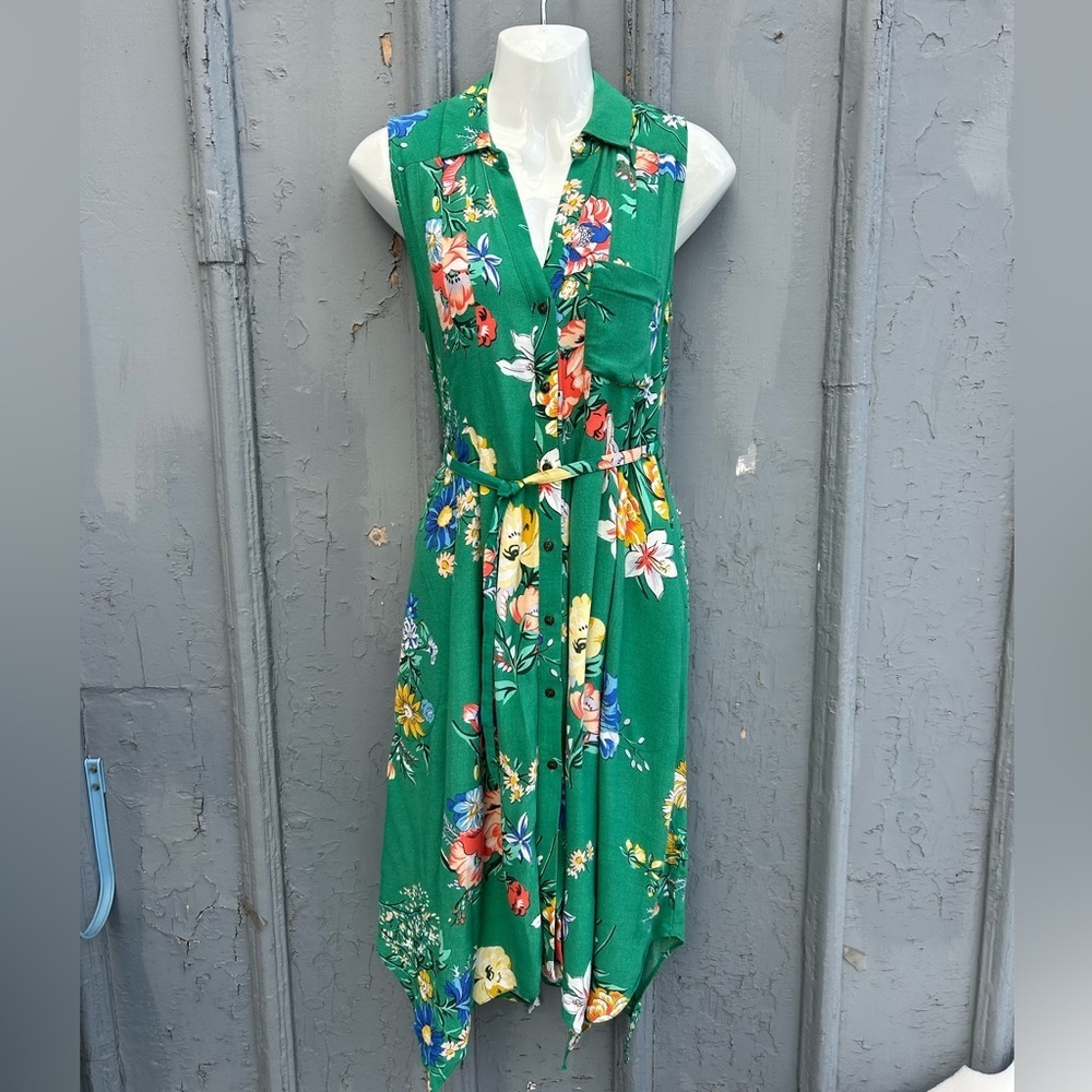 Maeve Rory Green Floral Sleeveless shirt dress, size 2 - Picture 6 of 14